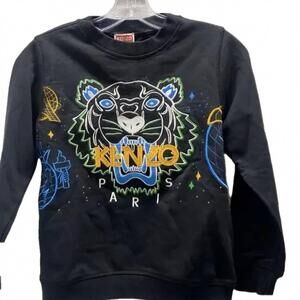 NEW KENZO big boy's tiger varsity paris embroidered sweatshirt in black
